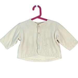 VTG Petit Bateau Baby Velour Cardigan 18M Embroidered Sweater French Layette